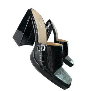 RAID Slip On Heels Black Patent Croc Embossed NEW Platform Open Toe 4.5” Size  7